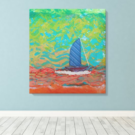Blauw gestreept zeil gestrekt canvas Print (Insitu (Houten vloer))