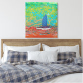 Blauw gestreept zeil gestrekt canvas Print (Insitu (Slaapkamer))