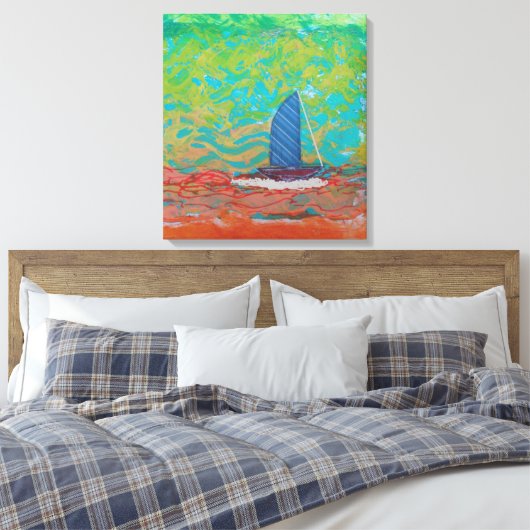 Blauw gestreept zeil gestrekt canvas Print (Insitu (Slaapkamer))