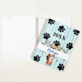 Blauw gestreepte achtergrond katjes & pootjes aang planner (Display)
