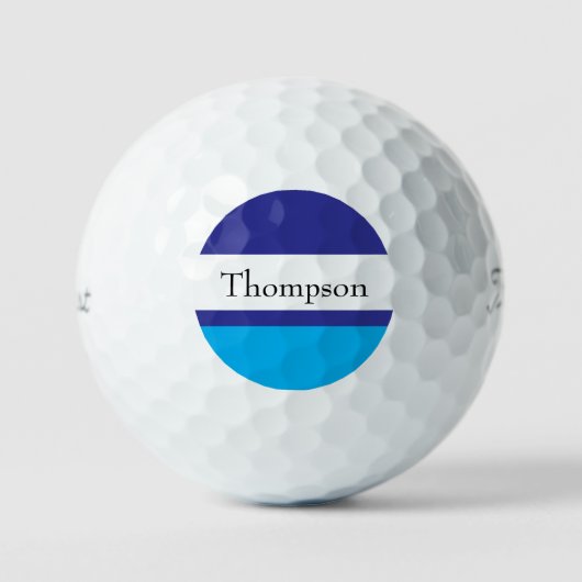 Blauw gestreepte achternaam naam op maat golfballen (Voorkant)