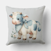 Blauw Gestreepte Baby Koe Pastel Boerderij Estheti Kussen (Achterkant)