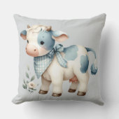Blauw Gestreepte Baby Koe Pastel Boerderij Estheti Kussen (Voorkant)