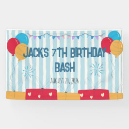 Blauw gestreepte ballonnen & cadeaus Aangepaste jo Spandoek