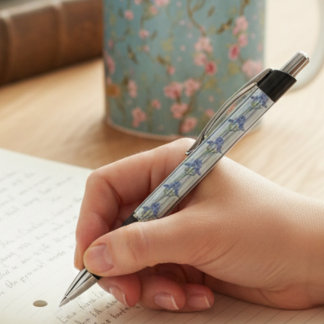 Blauw Gestreepte Bloem Archief Persoonlijk Pen