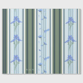 Blauw gestreepte bloemige gearchiveerde persoonlij cadeaupapier (Vlak)
