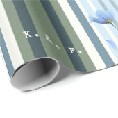 Blauw gestreepte bloemige gearchiveerde persoonlij cadeaupapier (Rol Hoek)