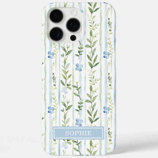 Blauw gestreepte bloemige gepersonaliseerd Case-Mate iPhone case (Achterkant)