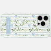 Blauw gestreepte bloemige gepersonaliseerd Case-Mate iPhone case (Achterkant (horizontaal))