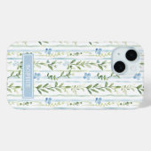 Blauw gestreepte bloemige gepersonaliseerd Case-Mate iPhone case (Achterkant (horizontaal))