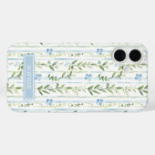 Blauw gestreepte bloemige gepersonaliseerde Case-Mate iPhone case (Achterkant (horizontaal))