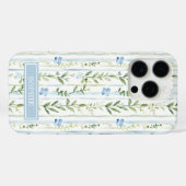 Blauw gestreepte bloemige gepersonaliseerde Case-Mate iPhone case (Achterkant (horizontaal))