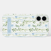 Blauw gestreepte bloemige gepersonaliseerde Case-Mate iPhone case (Achterkant (horizontaal))