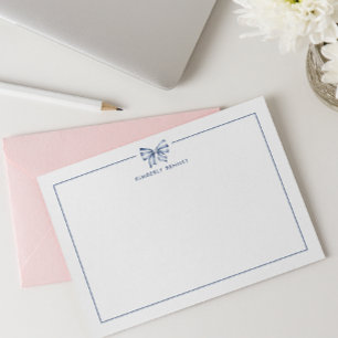 BLAUW GESTREEPTE BOOG COQUETTE GEPERSONALISEERD NOTITIEKAARTJE