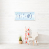 Blauw Gestreepte Bruidsfeest Welkomstbanner Spandoek (Insitu)