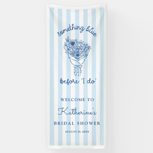 Blauw Gestreepte Bruidsfeest Welkomstbanner Spandoek (Verticaal)