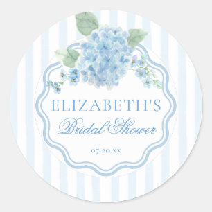 Blauw gestreepte bruiloftsshower met vintage hydra ronde sticker