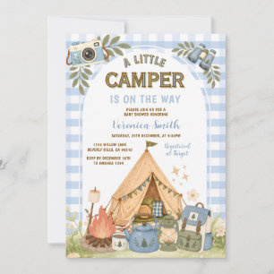 Blauw Gestreepte Camping Jongens Baby Shower Kaart