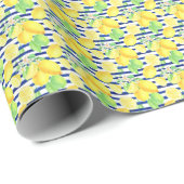 Blauw gestreepte citroenen patroon cadeaupapier (Rol Hoek)