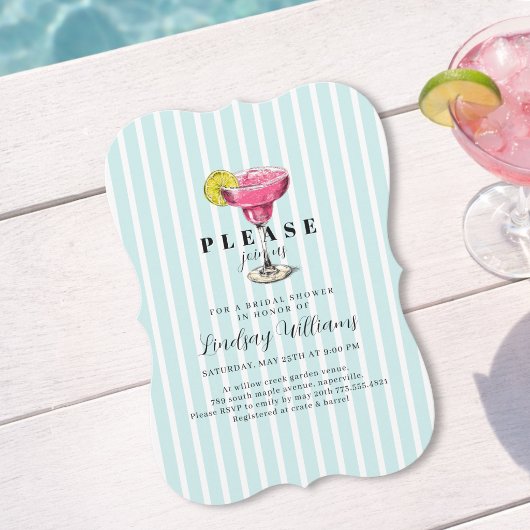 Blauw Gestreepte Cocktail Bruidsfeest Party Kaart