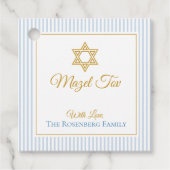 Blauw gestreepte Davidster Mazel Tov-cadeaubijslui Bedankjes Labels (Voorkant)