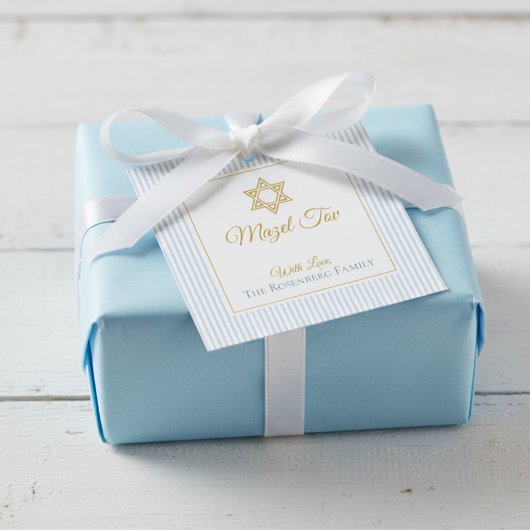 Blauw gestreepte Davidster Mazel Tov-cadeaubijslui Bedankjes Labels