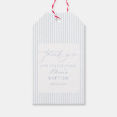 Blauw Gestreepte Doop Dank Je Cadeaulabel (Voorkant)