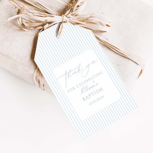 Blauw Gestreepte Doop Dank Je Cadeaulabel