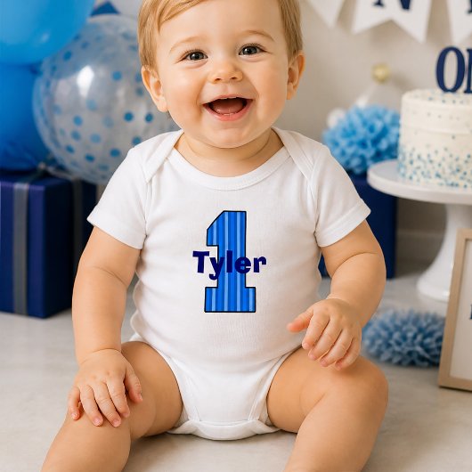 Blauw Gestreepte Eerste Verjaardag Jongen Romper