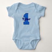 Blauw Gestreepte Eerste Verjaardag Jongen Romper (Voorkant)