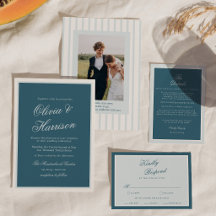 Blauw gestreepte elegante trouwuitnodiging met nau