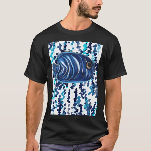 Blauw Gestreepte Engelenvis Patroon T-shirt (Voorkant)
