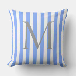 Blauw gestreepte gepersonaliseerde monogram initia kussen