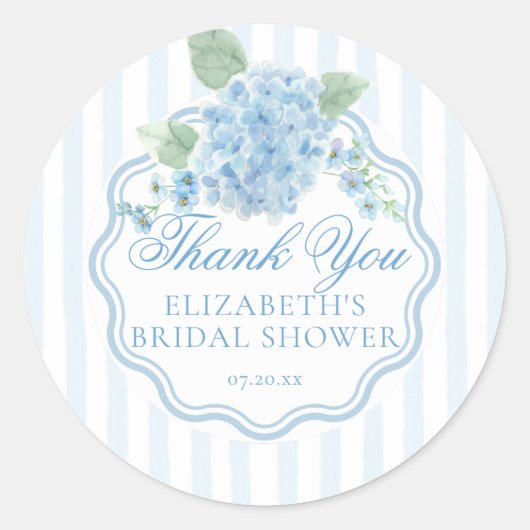 Blauw gestreepte Hydrangeabloem Bedankt Ronde Sticker (Voorkant)