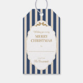 Blauw gestreepte kerstcadeaukaartjes cadeaulabel (Voorkant)