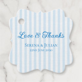 Blauw gestreepte Kustliefde en Dank Trouwdag Bedankjes Labels