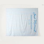Blauw gestreepte kuststrook Pas getrouwd Trouw ach Wandkleed (Voorkant (horizontaal))
