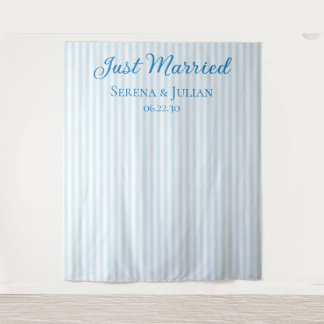 Blauw gestreepte kuststrook Pas getrouwd Trouw ach Wandkleed
