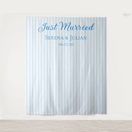 Blauw gestreepte kuststrook Pas getrouwd Trouw ach Wandkleed (Voorkant)