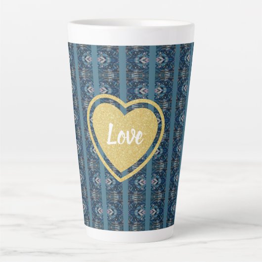 Blauw Gestreepte Latte Mok van Dichteres Adiela Ak (Voorkant)