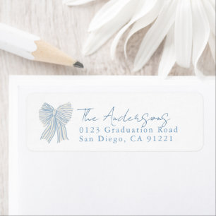 Blauw gestreepte lint retouradres etiket
