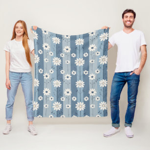 Blauw gestreepte madeliefjes vintage bloempatroon fleece deken