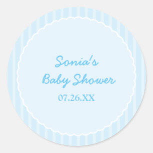 Blauw gestreepte moderne feest sticker label