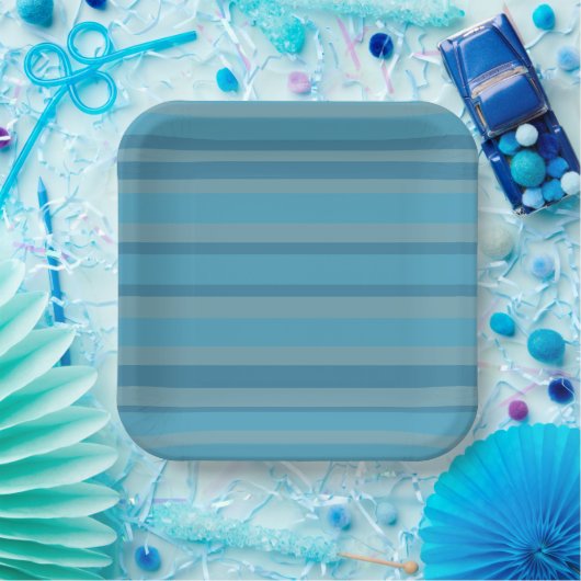 Blauw gestreepte monochromatisch papieren bordje (Feest)