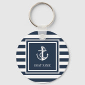 Blauw gestreepte nautische anker bootsnaam sleutelhanger (Voorkant)