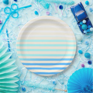 Blauw gestreepte Ombre Papieren Bordje