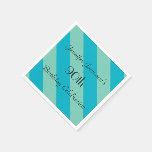 Blauw gestreepte papieren servetten, 90e verjaarda servetten (Hoek)