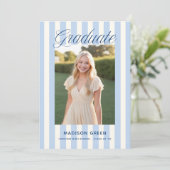 Blauw gestreepte Preppy Afstuderen Kaart (Staand voorkant)