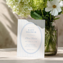 Blauw gestreepte preppy babyshower uitnodiging