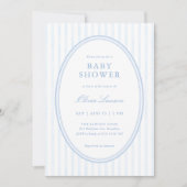 Blauw gestreepte preppy babyshower uitnodiging (Voorkant)